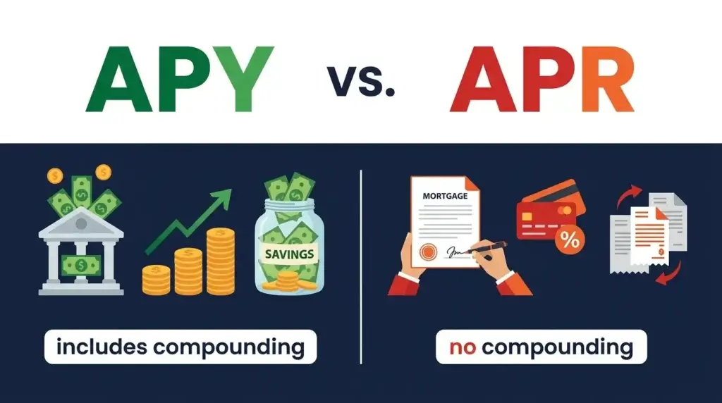 APY vs APR difference infographic savings vs loans comparison