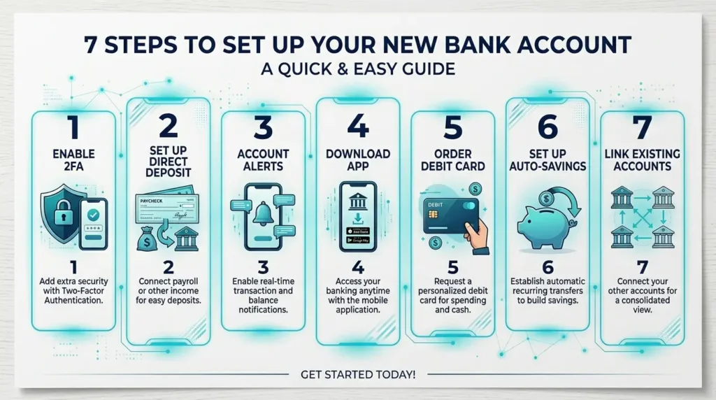 7 steps to set up new bank account after opening direct deposit alerts auto savings