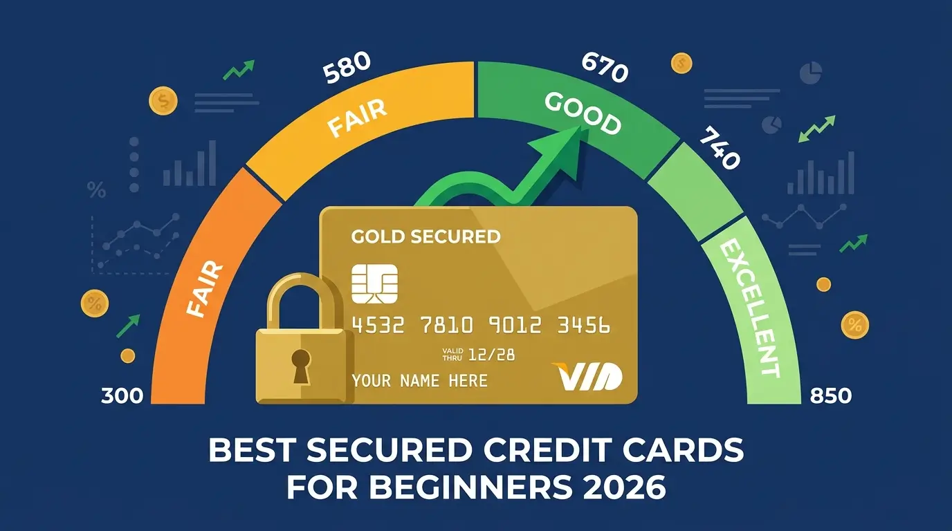 best secured credit cards for beginners 2026 padlock credit card credit score rising illustration