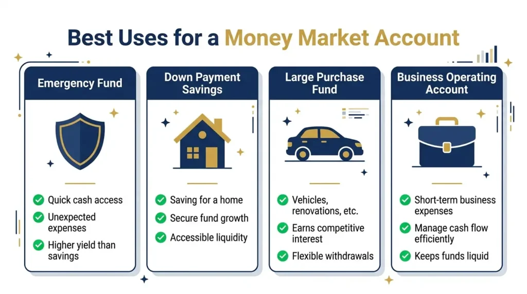 best uses for money market account emergency fund down payment savings large purchase business