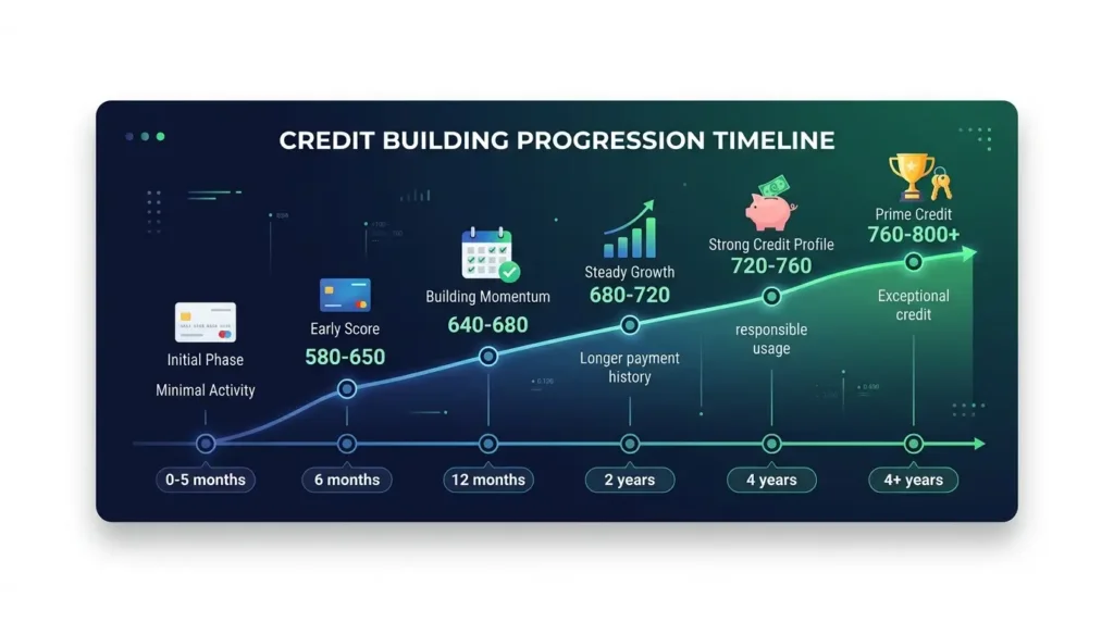 credit building timeline from scratch 6 months to 4 years score progression chart