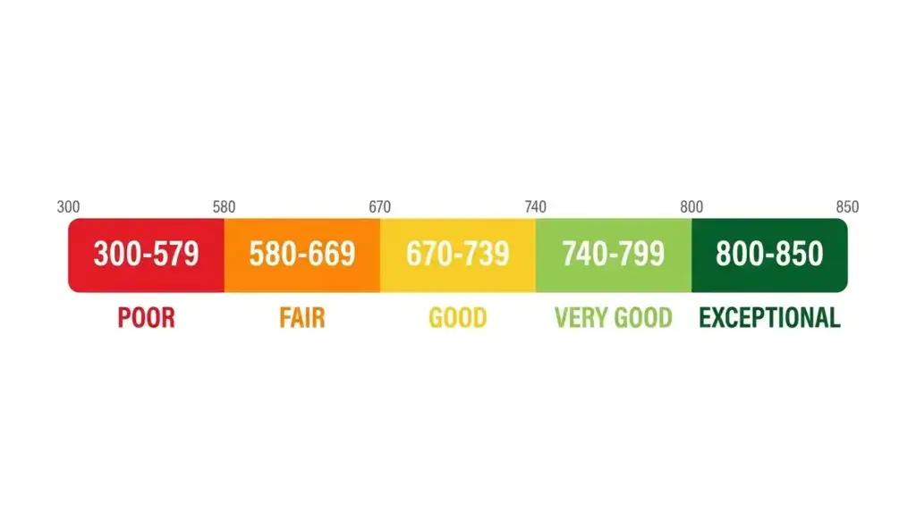 credit score ranges chart from poor 300 to exceptional 850 FICO