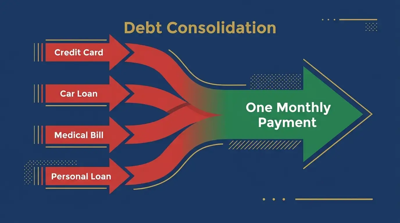 debt consolidation multiple debts merging into one payment illustration