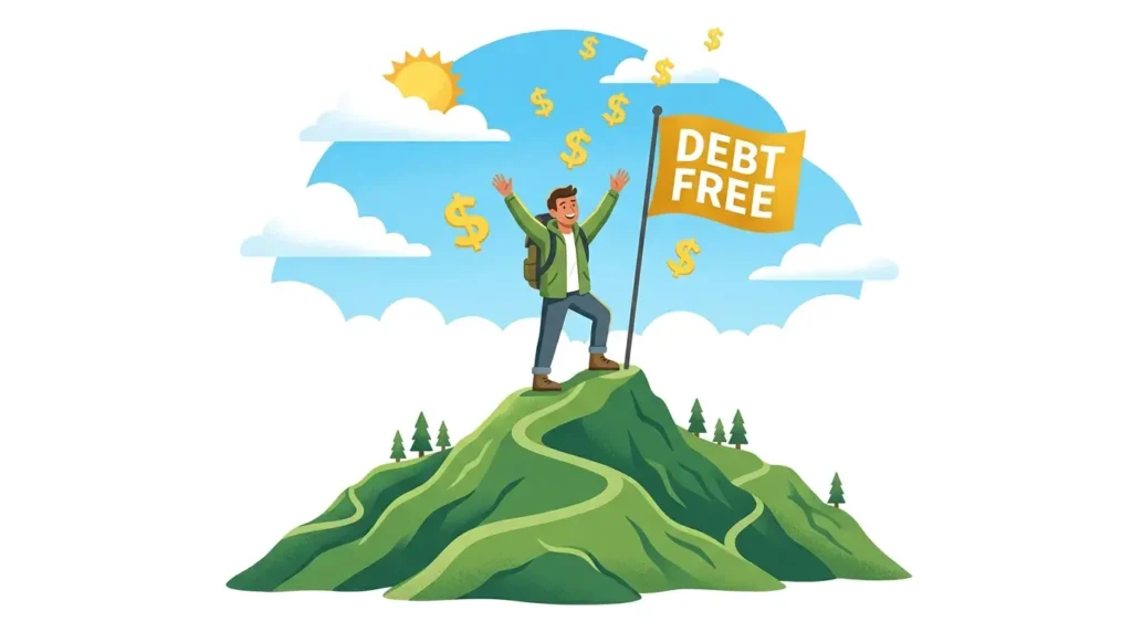 debt free celebration mountain peak debt snowball vs debt avalanche method success 2026