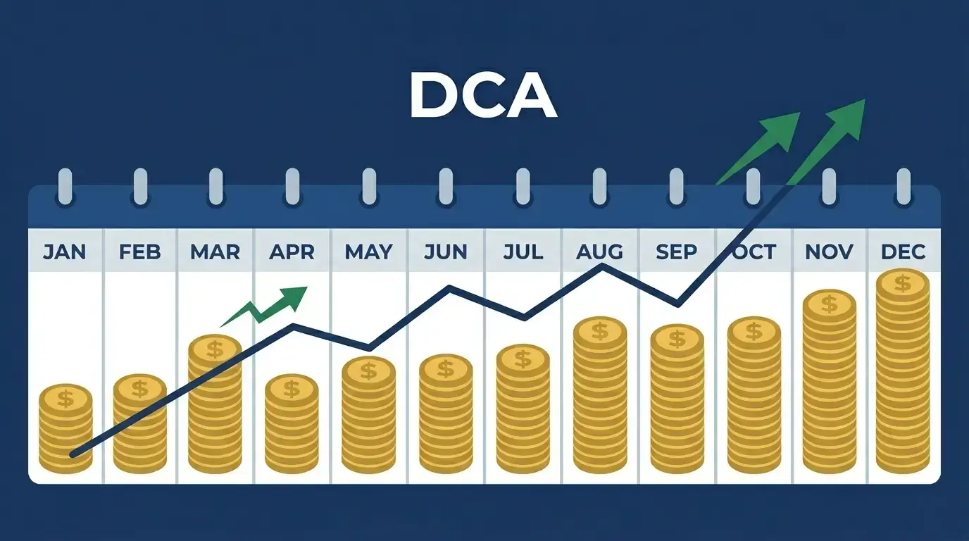 dollar cost averaging DCA investing strategy calendar monthly contributions illustration