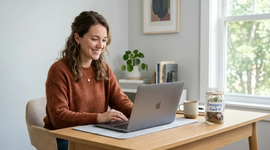 Person feeling financial security and peace of mind with emergency fund in place