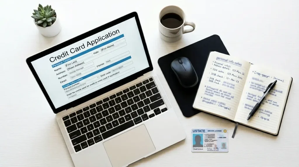 applying for first credit card online application form laptop desk