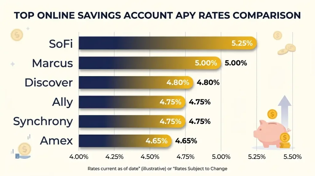 best high-yield savings accounts 2026 APY comparison chart Marcus Ally SoFi Discover