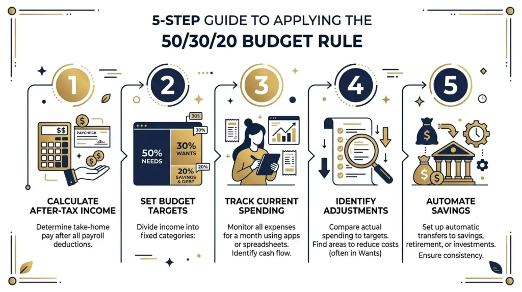 how to apply 50 30 20 budget rule step by step guide 5 steps beginners