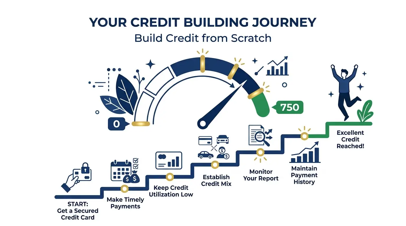 how to build credit from scratch credit score rising from zero to 750 roadmap