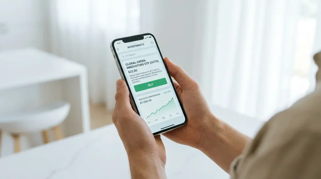 how to buy an ETF on investing app smartphone beginner first purchase 2026