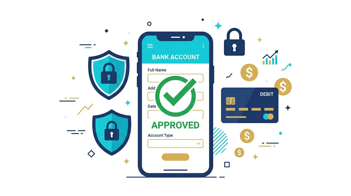 how to open bank account online smartphone application approved illustration