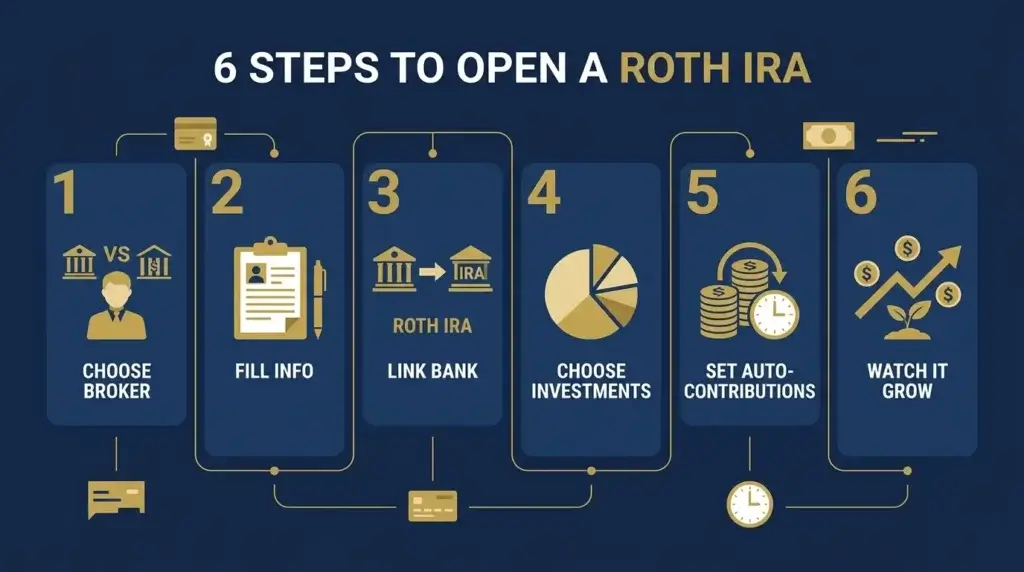 how to open a Roth IRA step by step guide 6 steps beginner