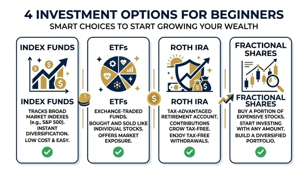 best ways to invest $100 as a beginner index funds ETF Roth IRA fractional shares