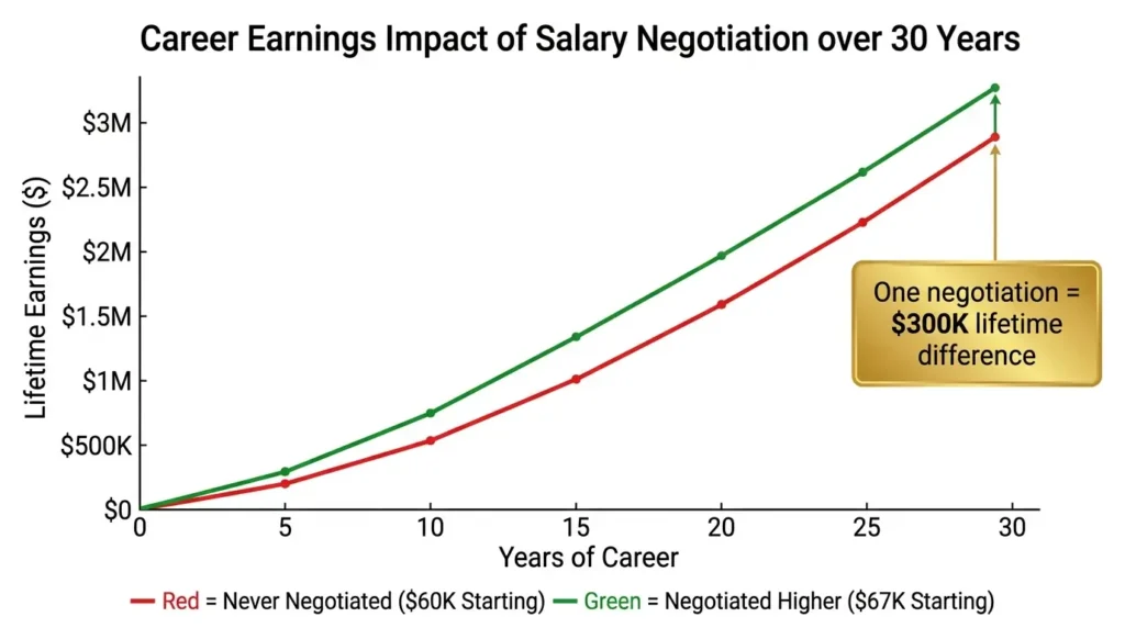 lifetime earnings impact negotiating higher salary $300000 difference 30 year career chart