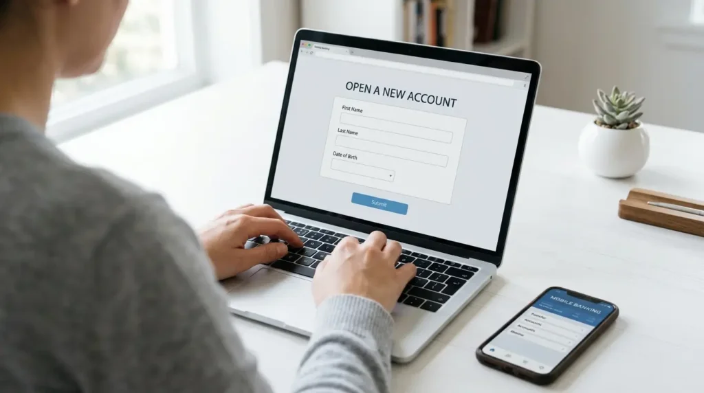 person opening best high-yield savings account 2026 online on laptop
