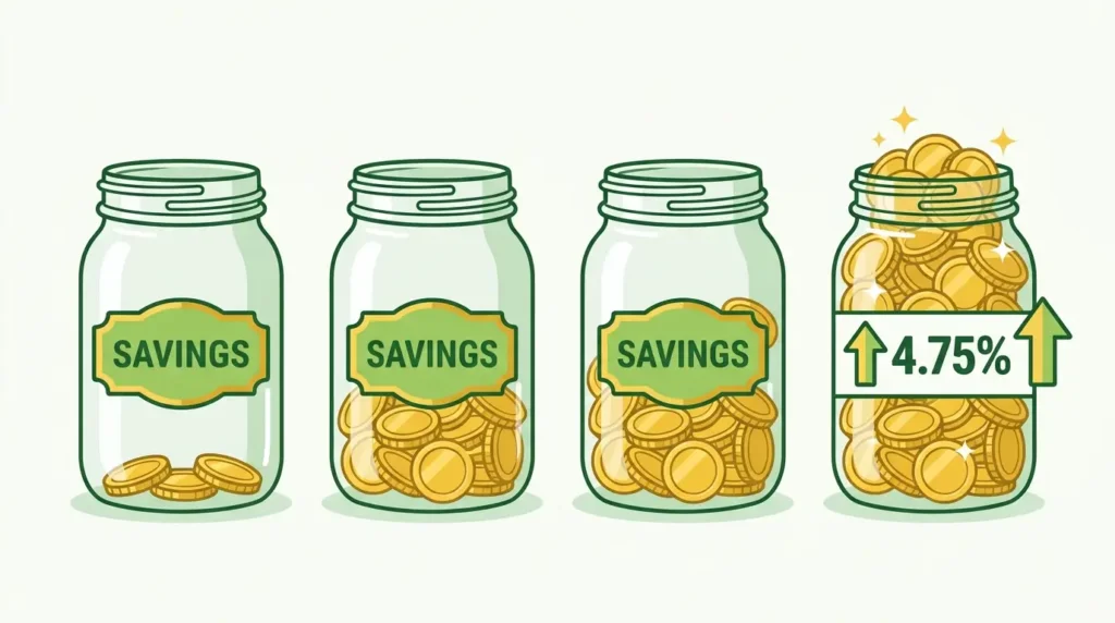 savings account growing with high APY interest rate jar coins illustration