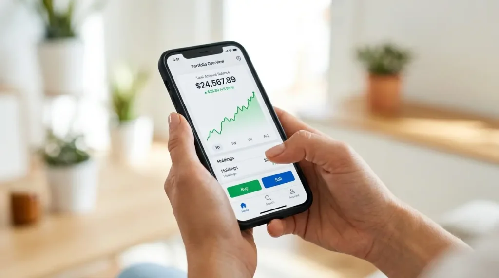 person using investing app on smartphone to start investing with $100 for beginners