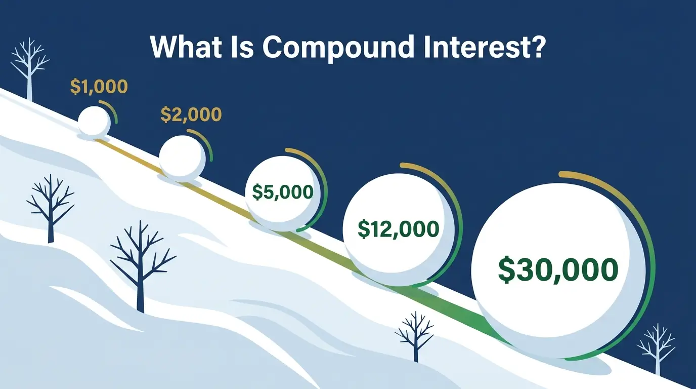 what is compound interest snowball effect money growing illustration 2026