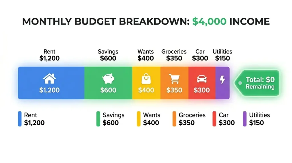 zero-based budget example $4000 monthly income all categories assigned equals zero