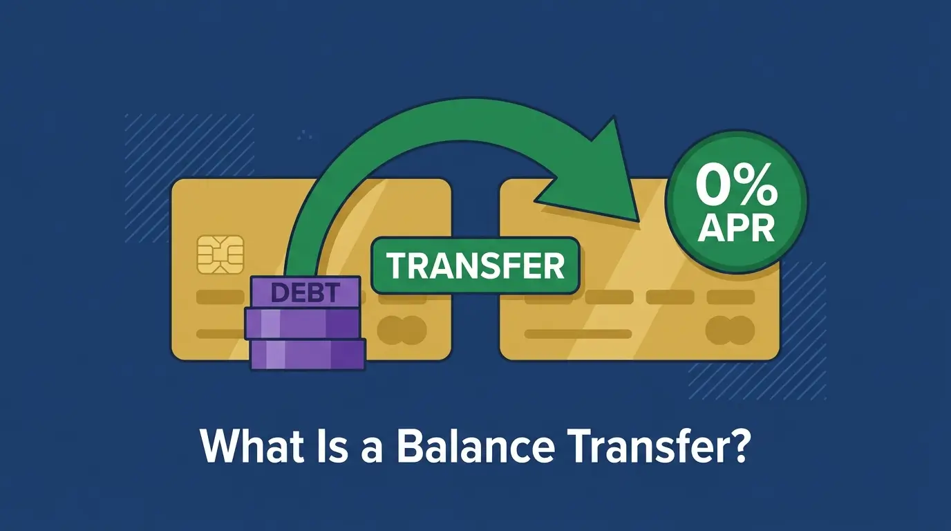 what is a balance transfer 0% APR credit card debt moving arrow illustration 2026