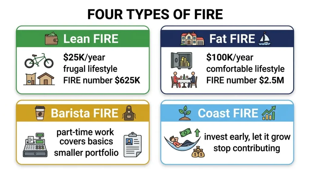 types of FIRE lean fat barista coast financial independence retire early comparison cards 2026 ·