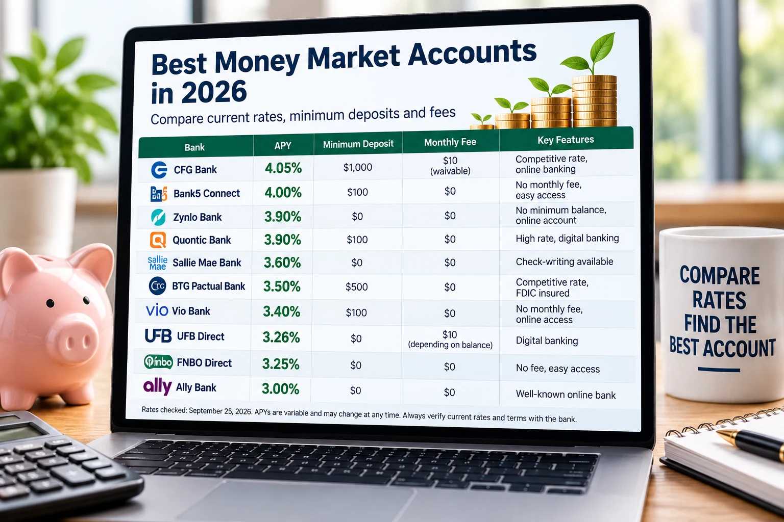 Best money market accounts of 2026 comparison with APYs, minimum deposits and fees
