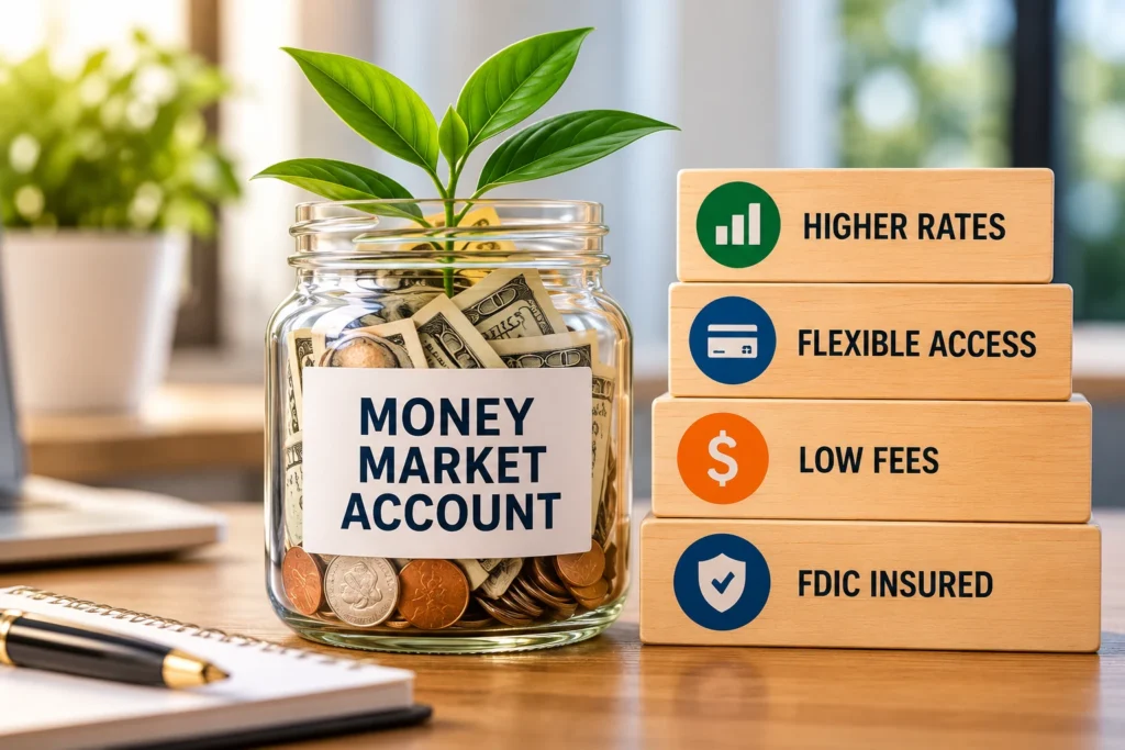 Money market account benefits including competitive rates, flexible access and low fees